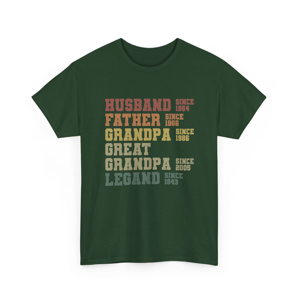 Husband Father Grandpa Great Grandpa Legand Since 1943 T-Shirt — Vintage Family Milestone Tee