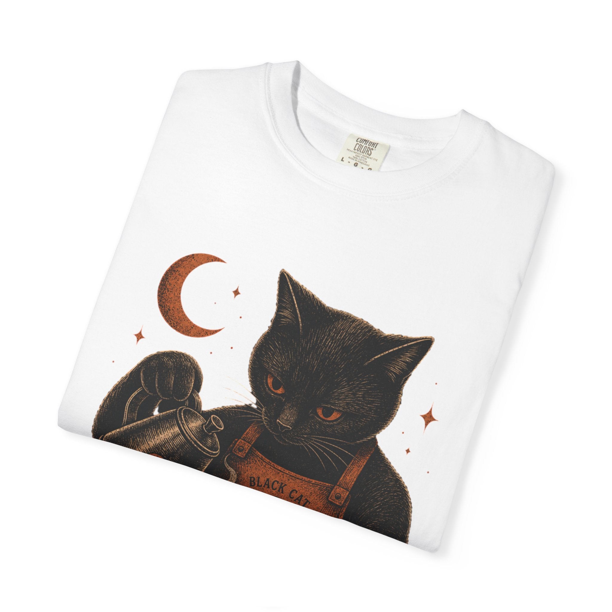 Black Cat Pumpkin Tea T-Shirt — Halloween Vintage Witchy Graphic Tee