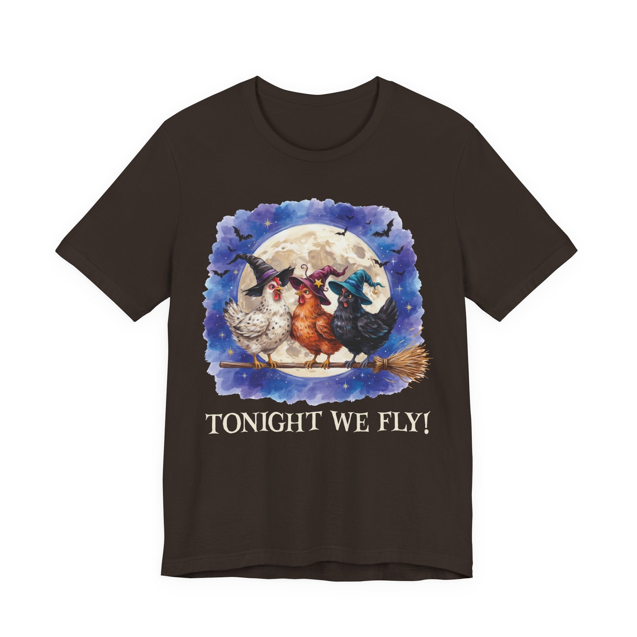 Tonight We Fly! Witchy Chicken T-shirt - Halloween Moon Witchcraft Shirt