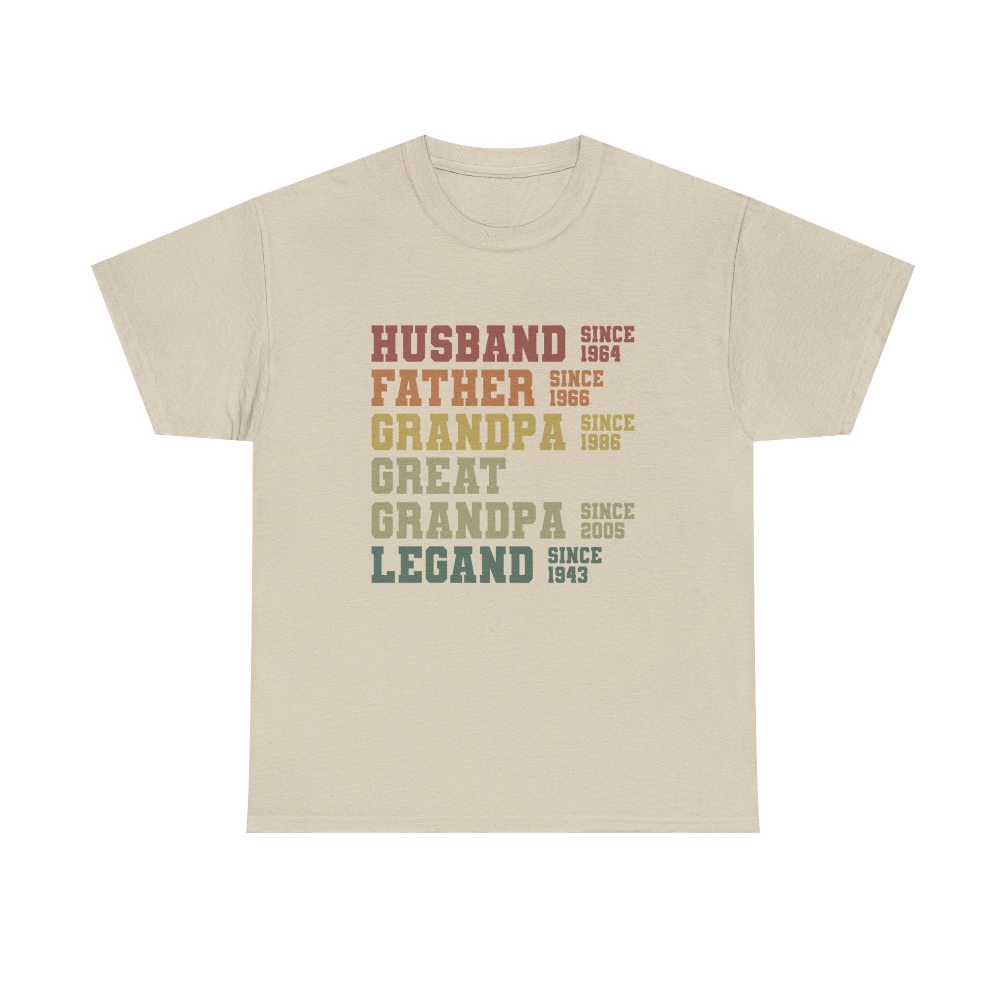 Husband Father Grandpa Great Grandpa Legand Since 1943 T-Shirt — Vintage Family Milestone Tee