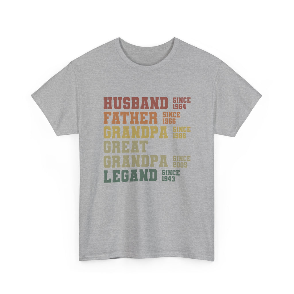 Husband Father Grandpa Great Grandpa Legand Since 1943 T-Shirt — Vintage Family Milestone Tee
