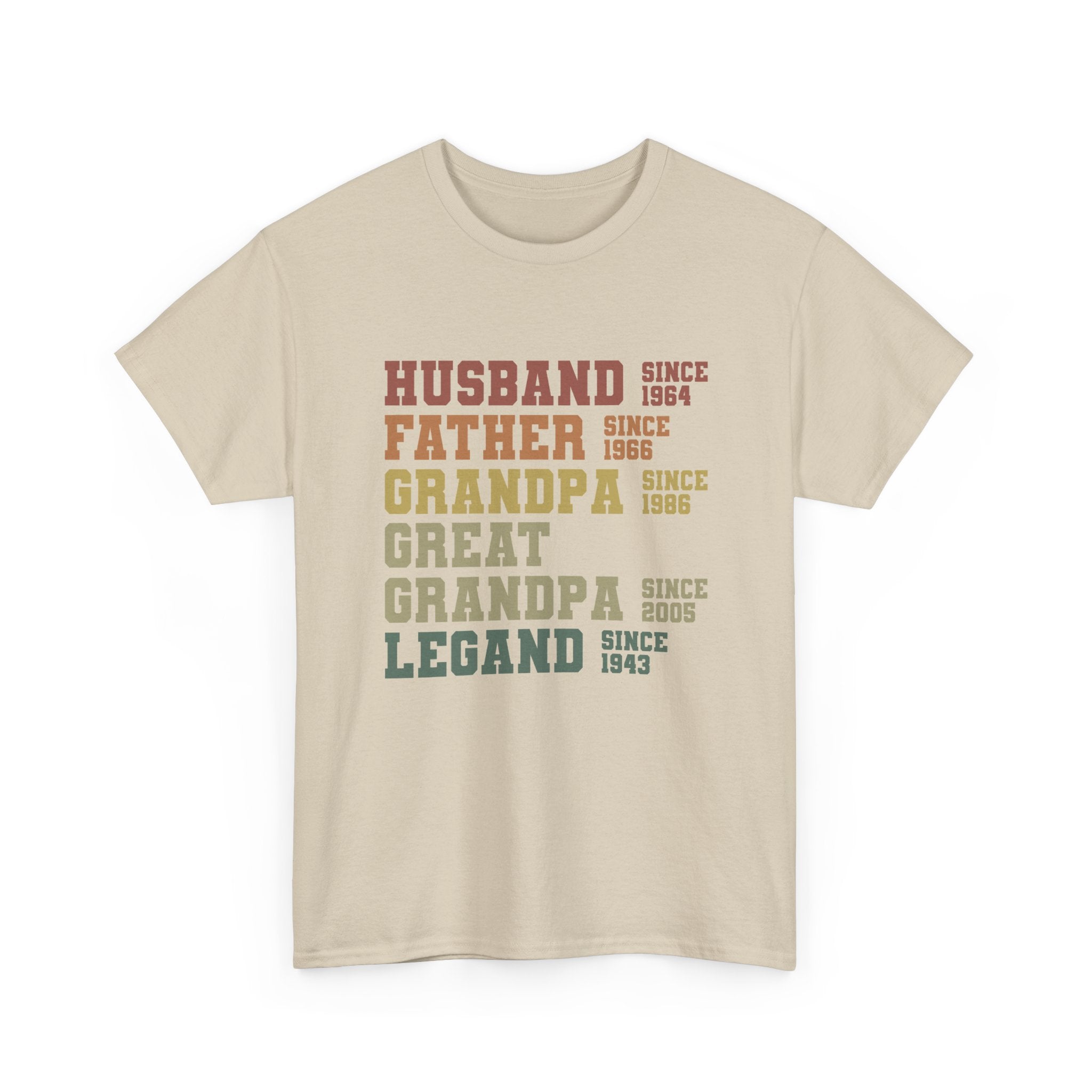 Husband Father Grandpa Great Grandpa Legand Since 1943 T-Shirt — Vintage Family Milestone Tee