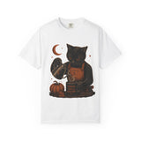 Black Cat Pumpkin Tea T-Shirt — Halloween Vintage Witchy Graphic Tee