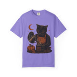 Black Cat Pumpkin Tea T-Shirt — Halloween Vintage Witchy Graphic Tee