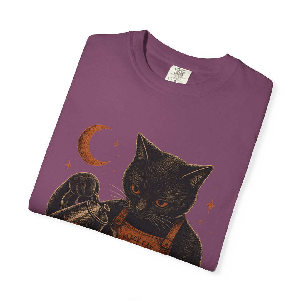Black Cat Pumpkin Tea T-Shirt — Halloween Vintage Witchy Graphic Tee