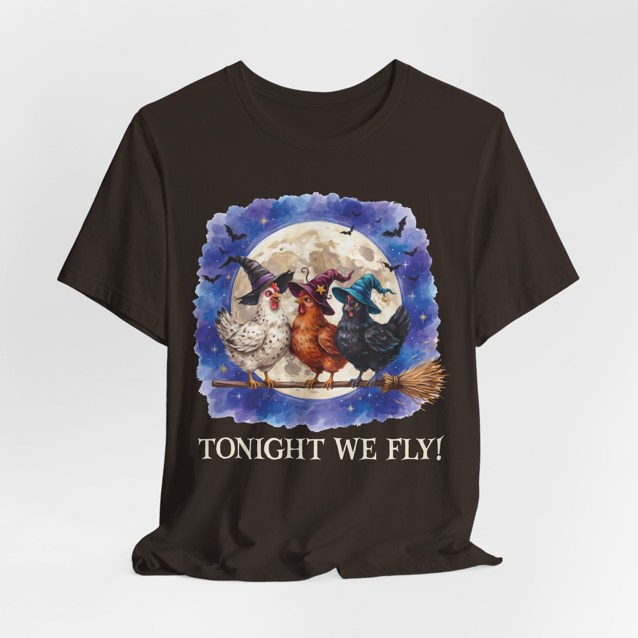 Tonight We Fly! Witchy Chicken T-shirt - Halloween Moon Witchcraft Shirt