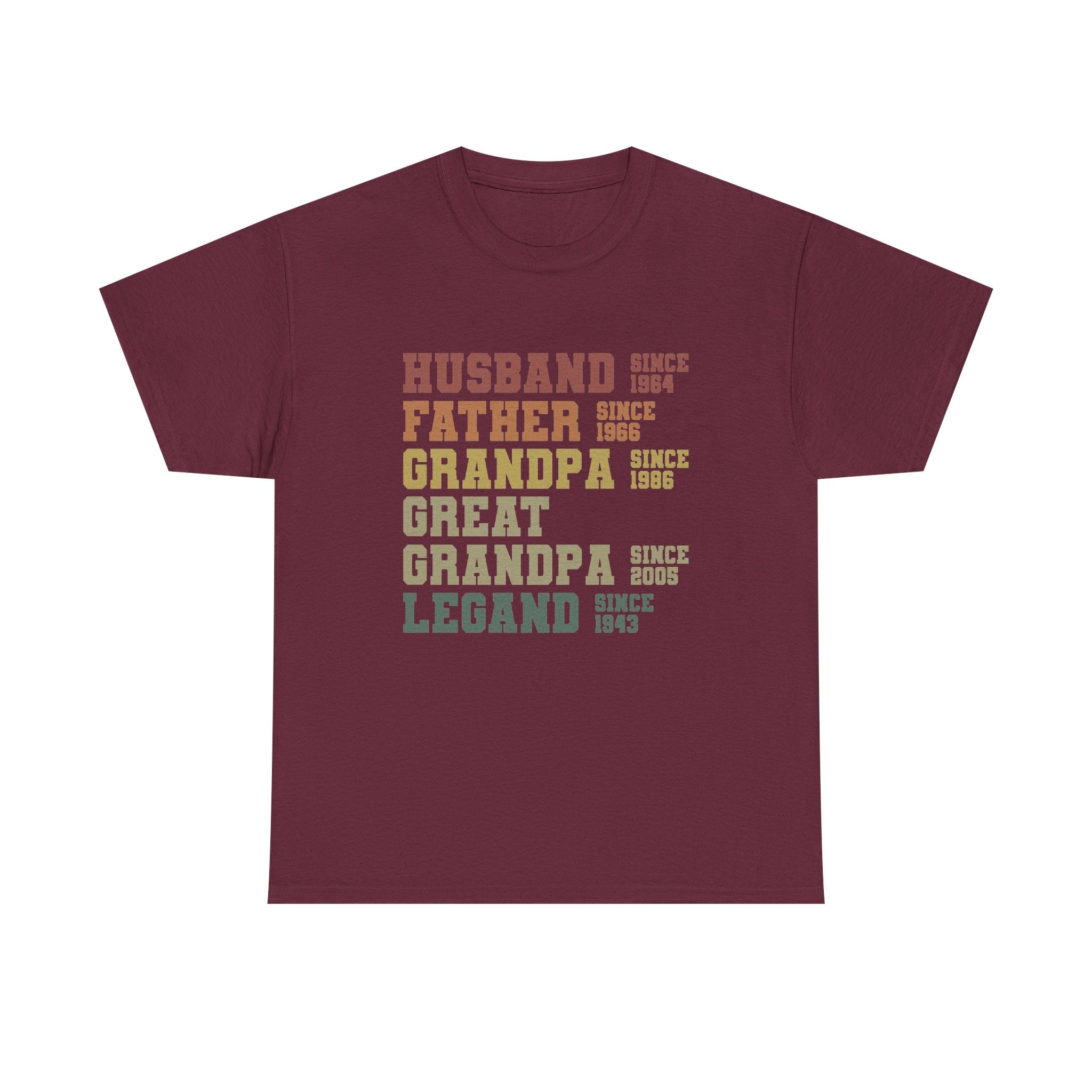 Husband Father Grandpa Great Grandpa Legand Since 1943 T-Shirt — Vintage Family Milestone Tee