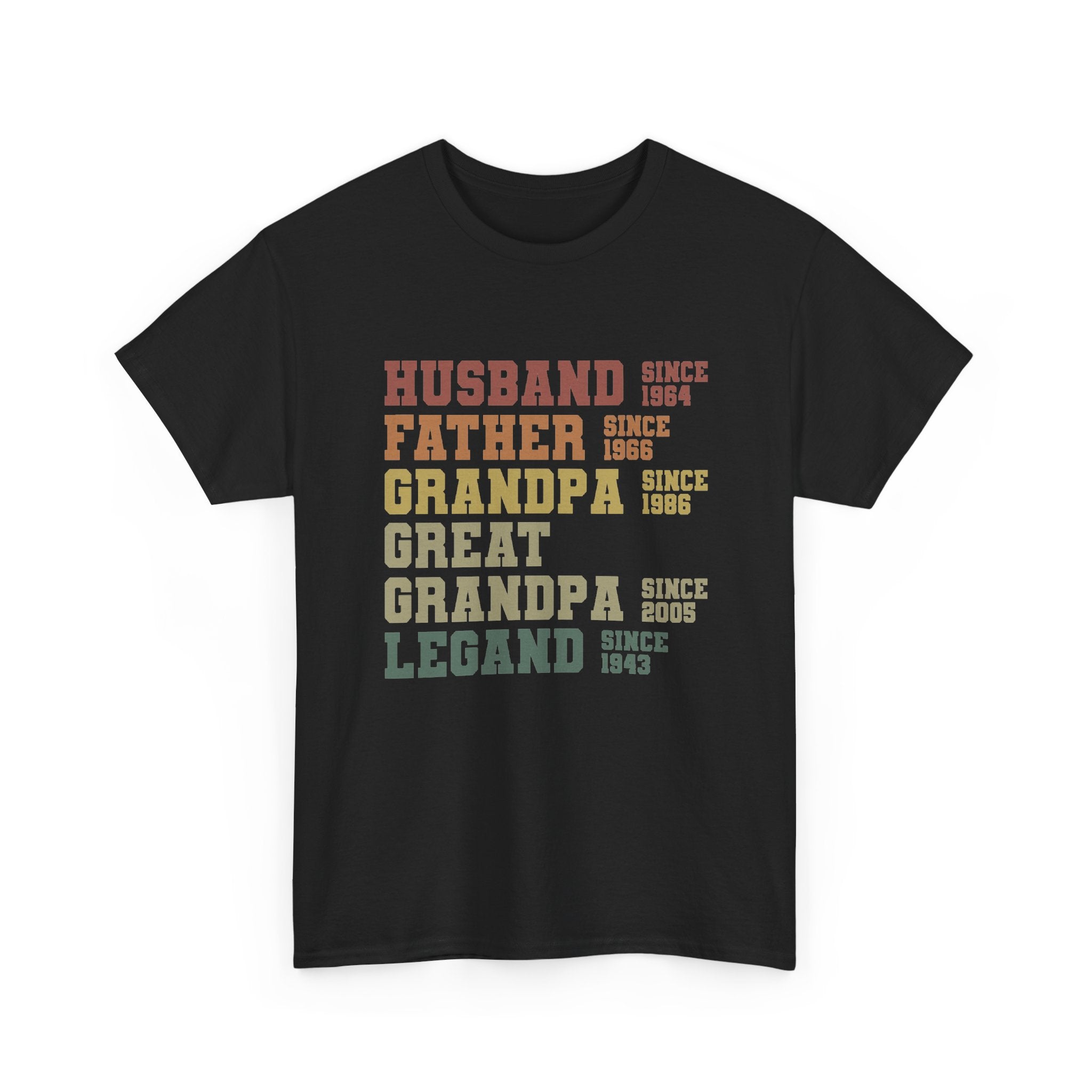 Husband Father Grandpa Great Grandpa Legand Since 1943 T-Shirt — Vintage Family Milestone Tee