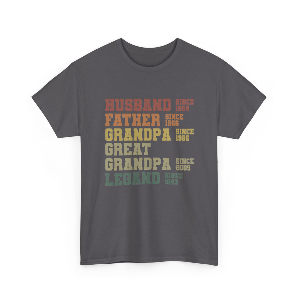 Husband Father Grandpa Great Grandpa Legand Since 1943 T-Shirt — Vintage Family Milestone Tee