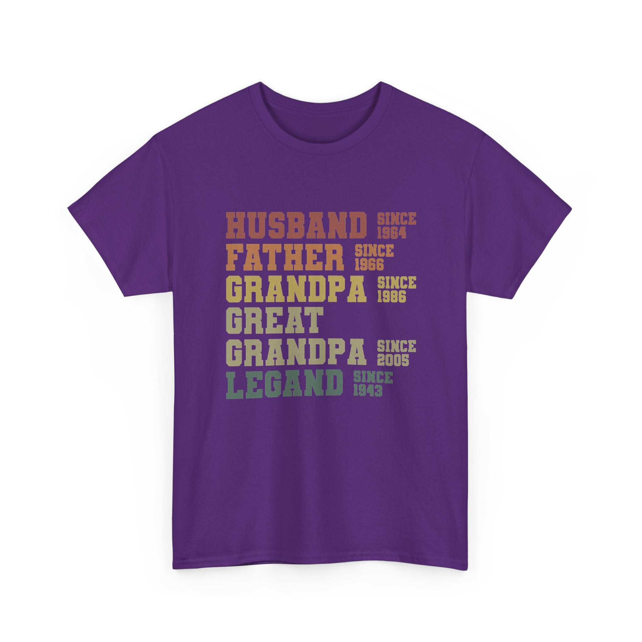 Husband Father Grandpa Great Grandpa Legand Since 1943 T-Shirt — Vintage Family Milestone Tee