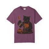 Black Cat Pumpkin Tea T-Shirt — Halloween Vintage Witchy Graphic Tee