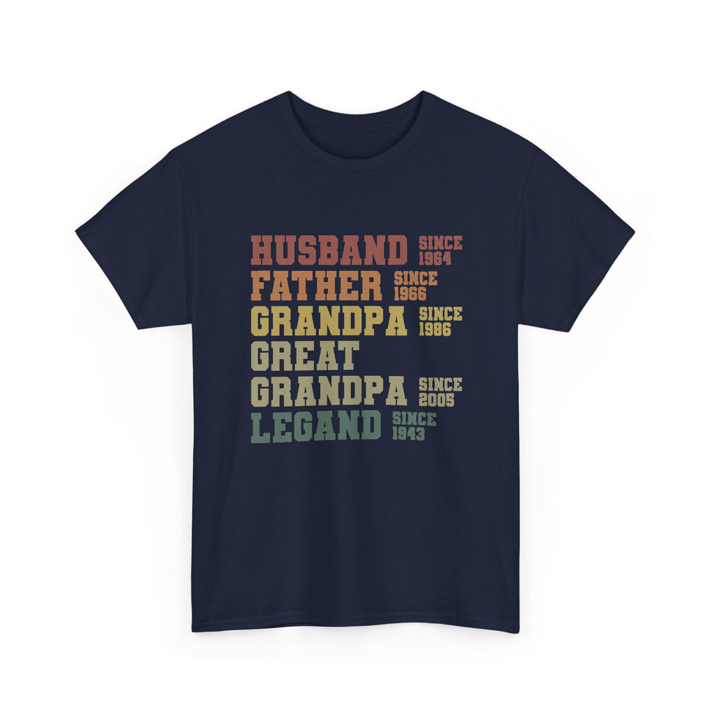 Husband Father Grandpa Great Grandpa Legand Since 1943 T-Shirt — Vintage Family Milestone Tee