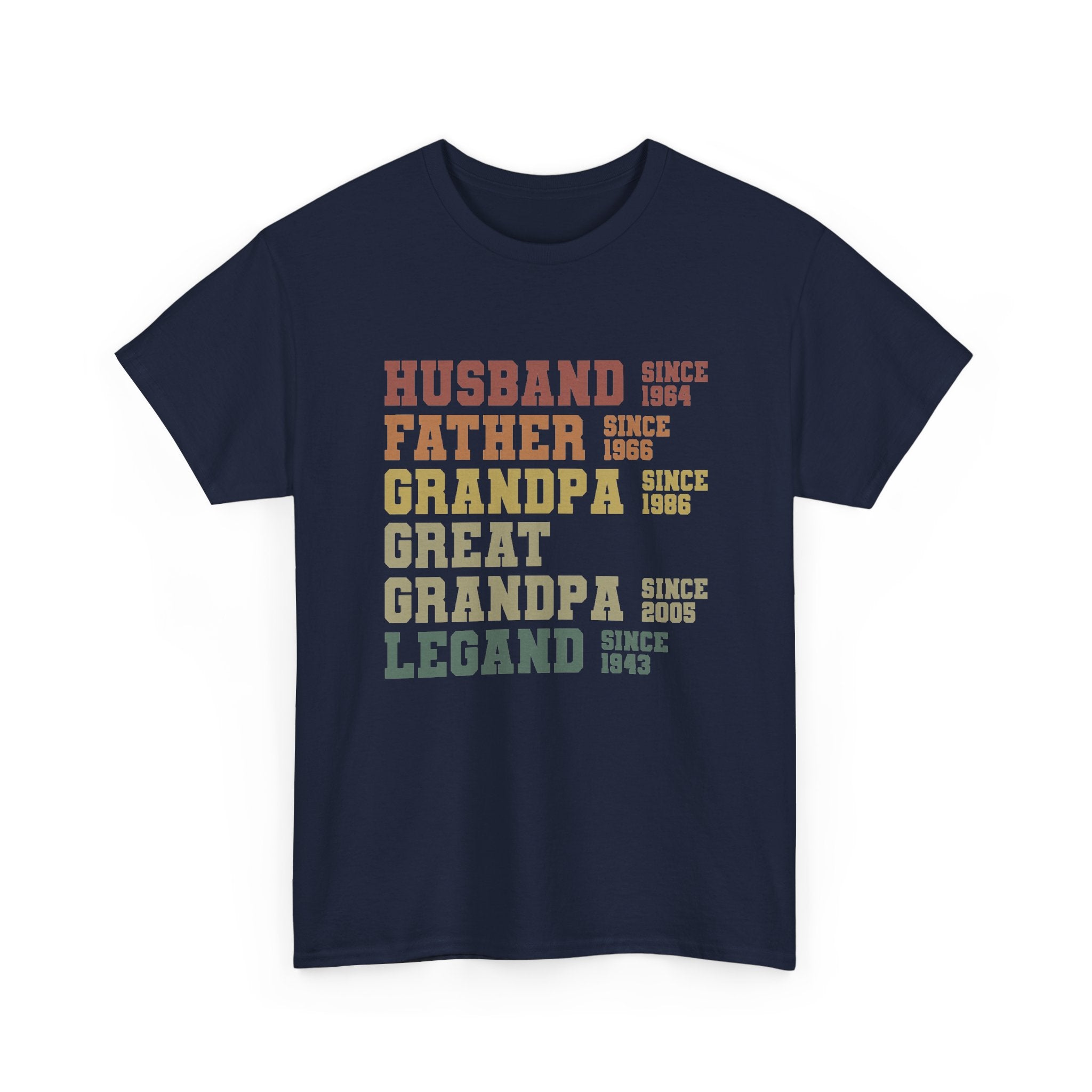 Husband Father Grandpa Great Grandpa Legand Since 1943 T-Shirt — Vintage Family Milestone Tee