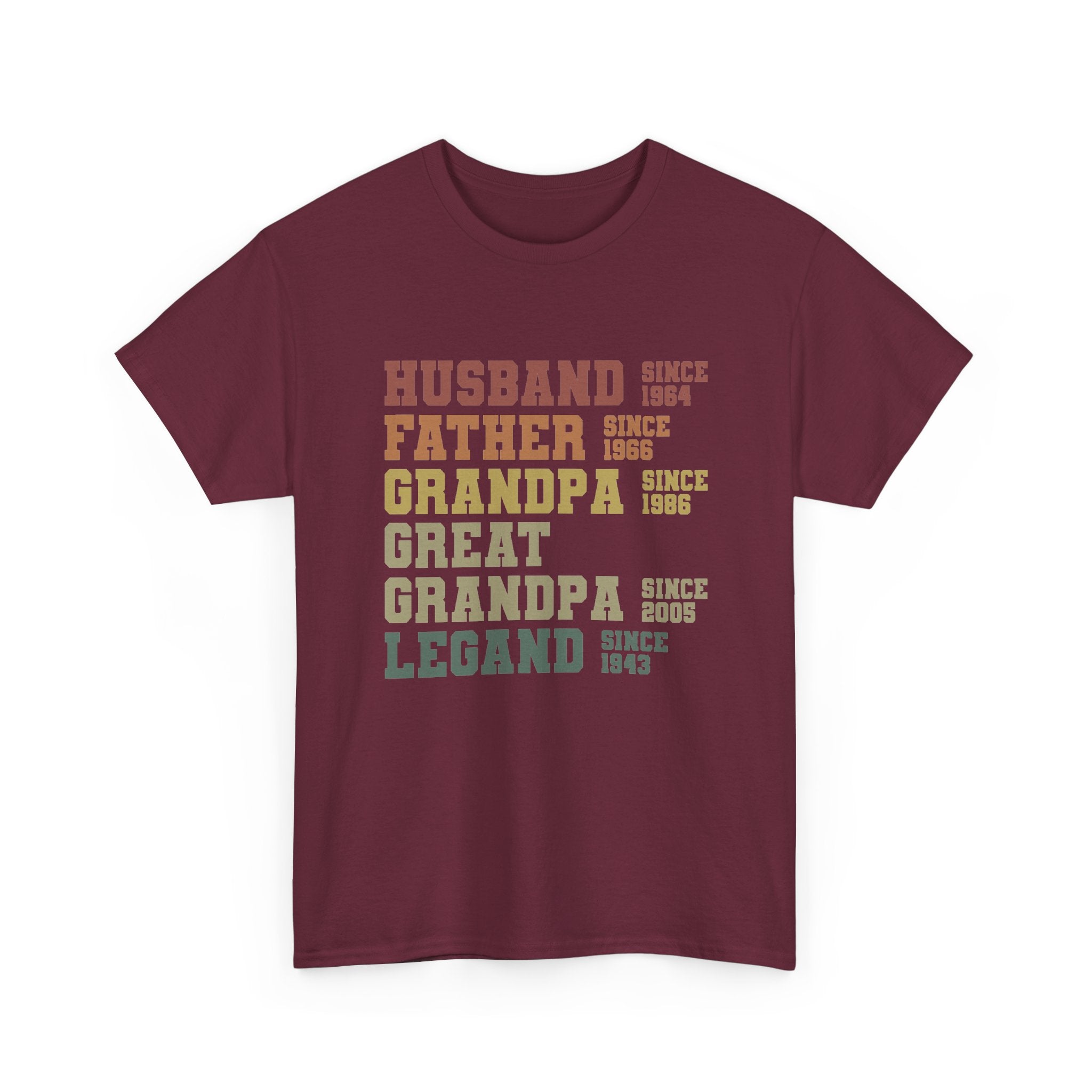 Husband Father Grandpa Great Grandpa Legand Since 1943 T-Shirt — Vintage Family Milestone Tee