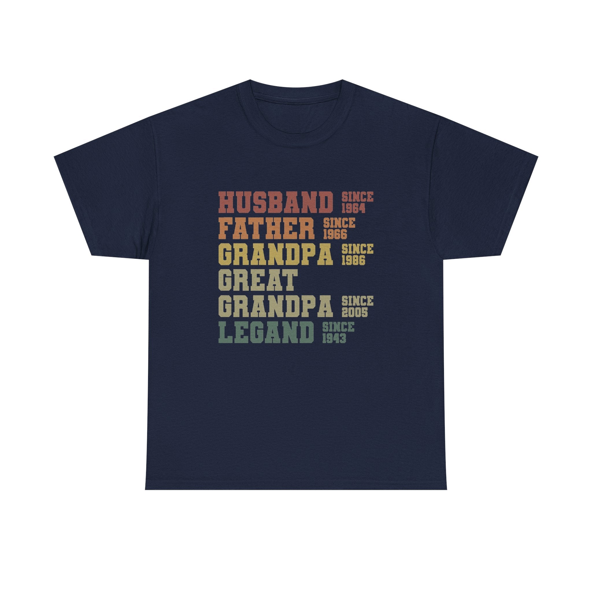 Husband Father Grandpa Great Grandpa Legand Since 1943 T-Shirt — Vintage Family Milestone Tee