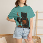 Black Cat Pumpkin Tea T-Shirt — Halloween Vintage Witchy Graphic Tee