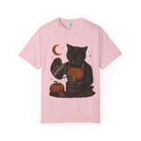 Black Cat Pumpkin Tea T-Shirt — Halloween Vintage Witchy Graphic Tee