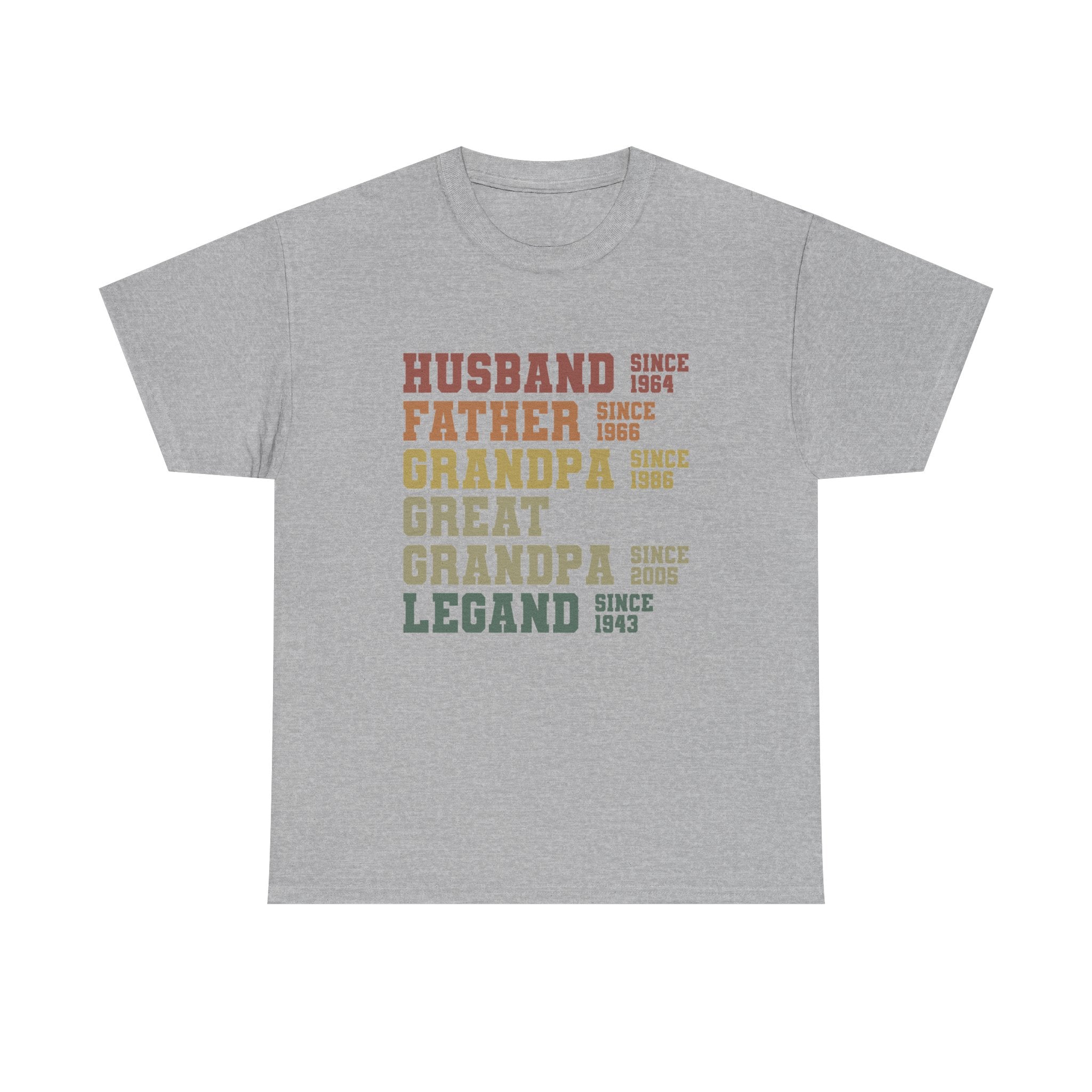 Husband Father Grandpa Great Grandpa Legand Since 1943 T-Shirt — Vintage Family Milestone Tee