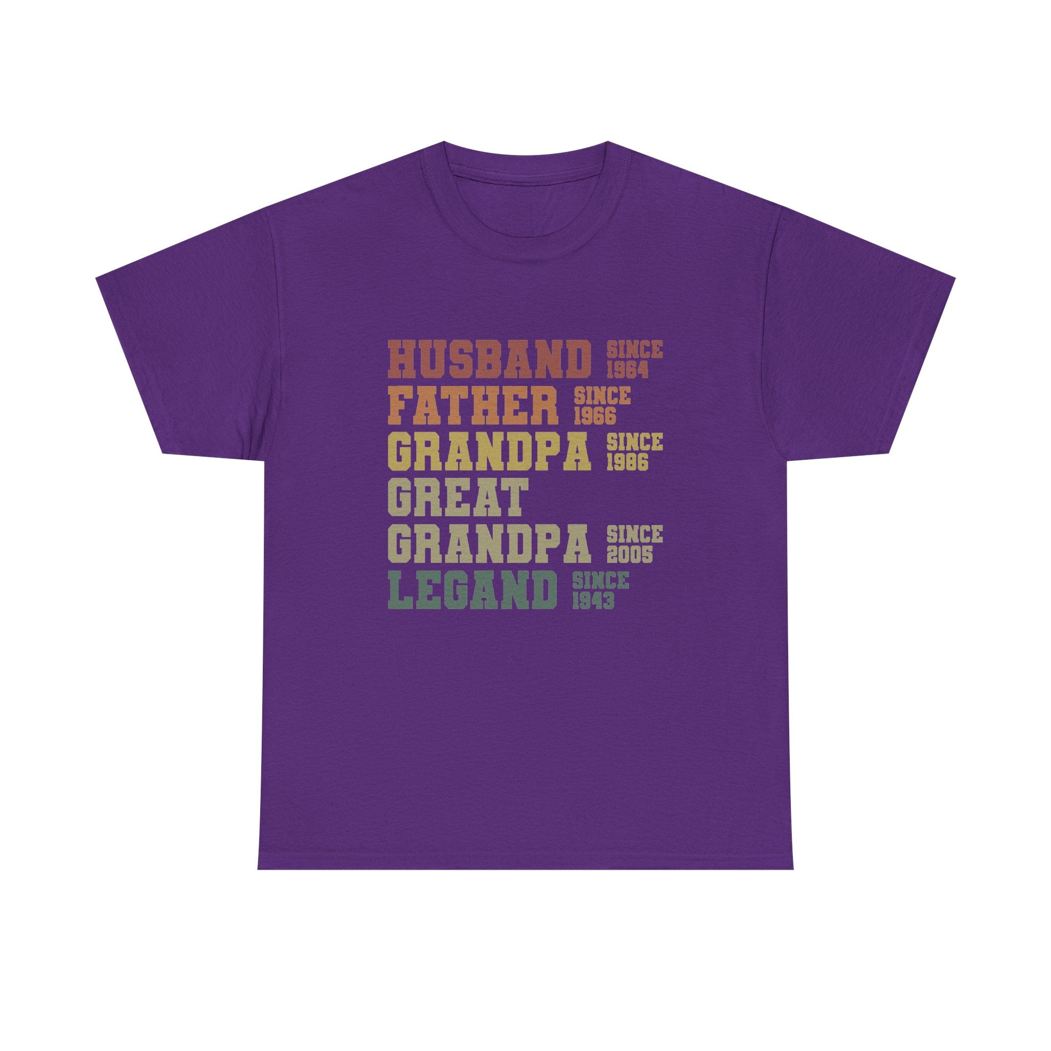 Husband Father Grandpa Great Grandpa Legand Since 1943 T-Shirt — Vintage Family Milestone Tee