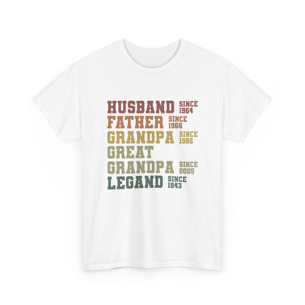 Husband Father Grandpa Great Grandpa Legand Since 1943 T-Shirt — Vintage Family Milestone Tee