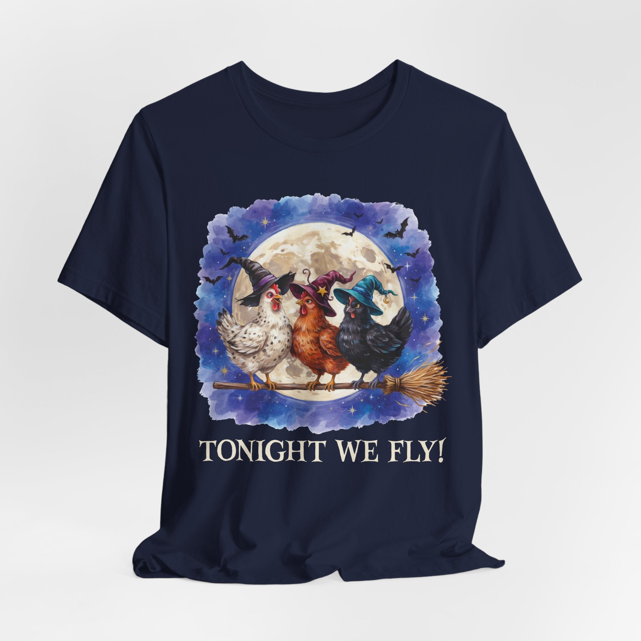 Tonight We Fly! Witchy Chicken T-shirt - Halloween Moon Witchcraft Shirt