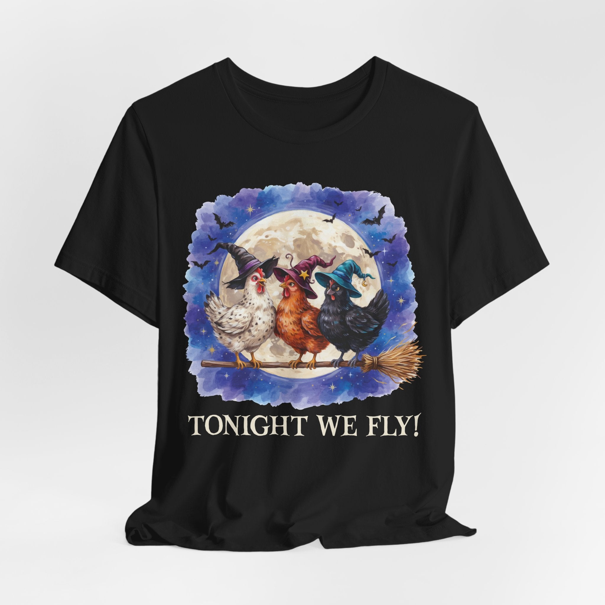 Tonight We Fly! Witchy Chicken T-shirt - Halloween Moon Witchcraft Shirt