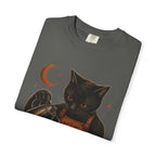 Black Cat Pumpkin Tea T-Shirt — Halloween Vintage Witchy Graphic Tee