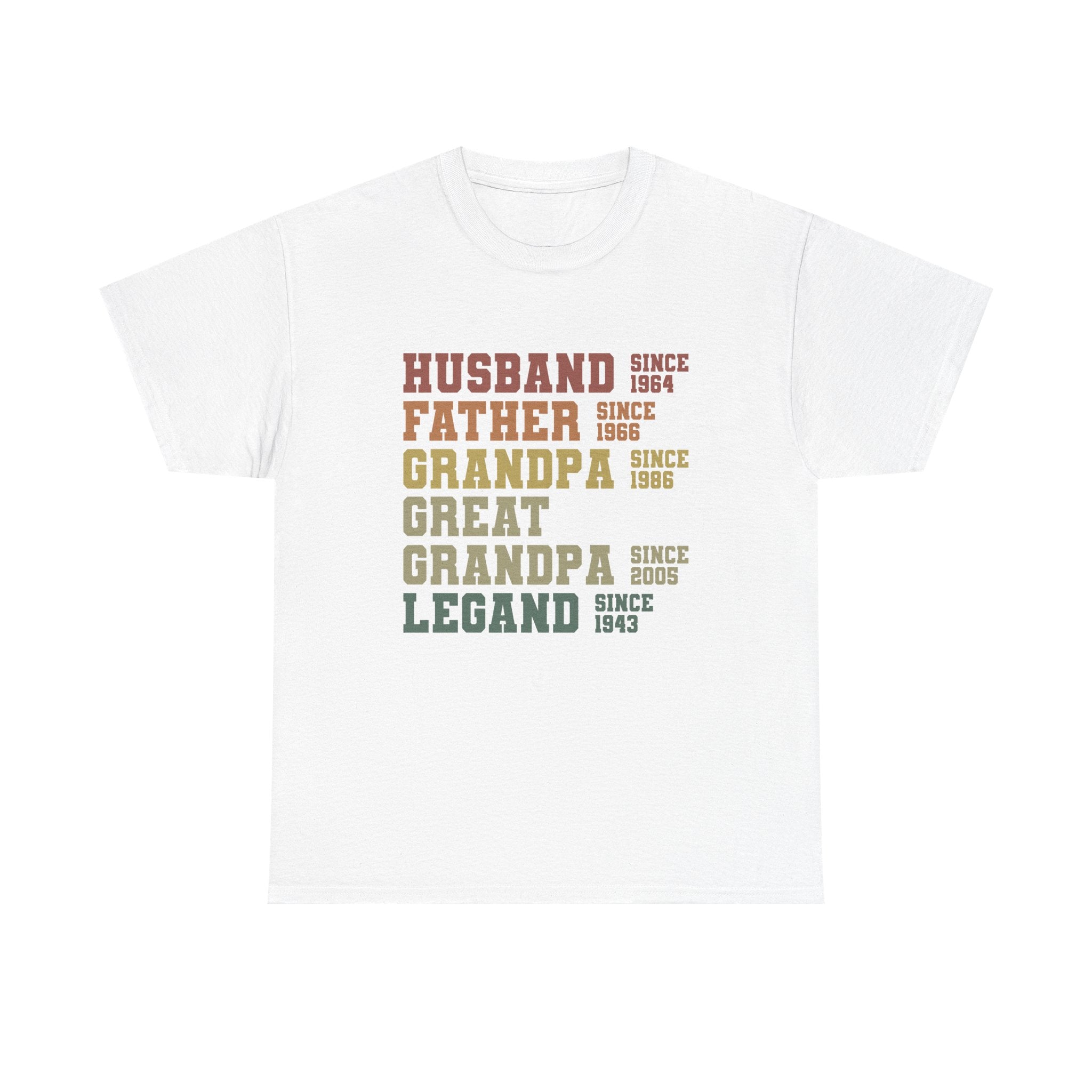 Husband Father Grandpa Great Grandpa Legand Since 1943 T-Shirt — Vintage Family Milestone Tee