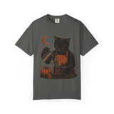 Black Cat Pumpkin Tea T-Shirt — Halloween Vintage Witchy Graphic Tee