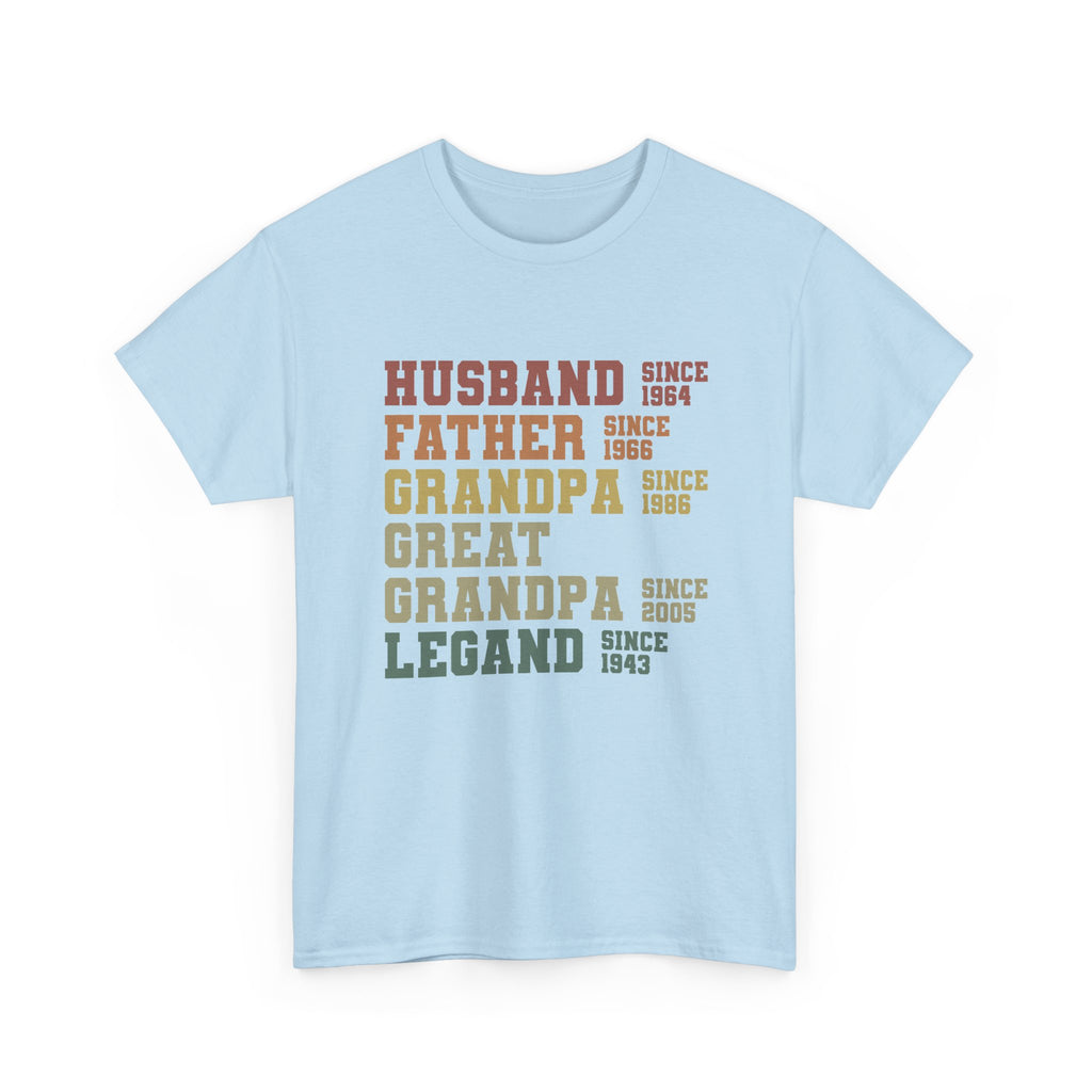 Husband Father Grandpa Great Grandpa Legand Since 1943 T-Shirt — Vintage Family Milestone Tee