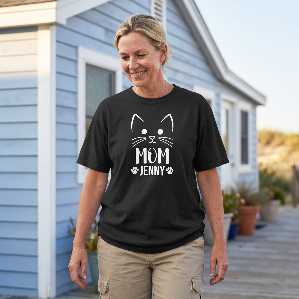 Cat Mom Personalized Tshirt – Cute Cat Face Custom Shirt