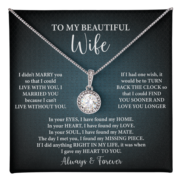 To My Beautiful Wife Necklace — "I'd Find You Sooner & Love You Longer"